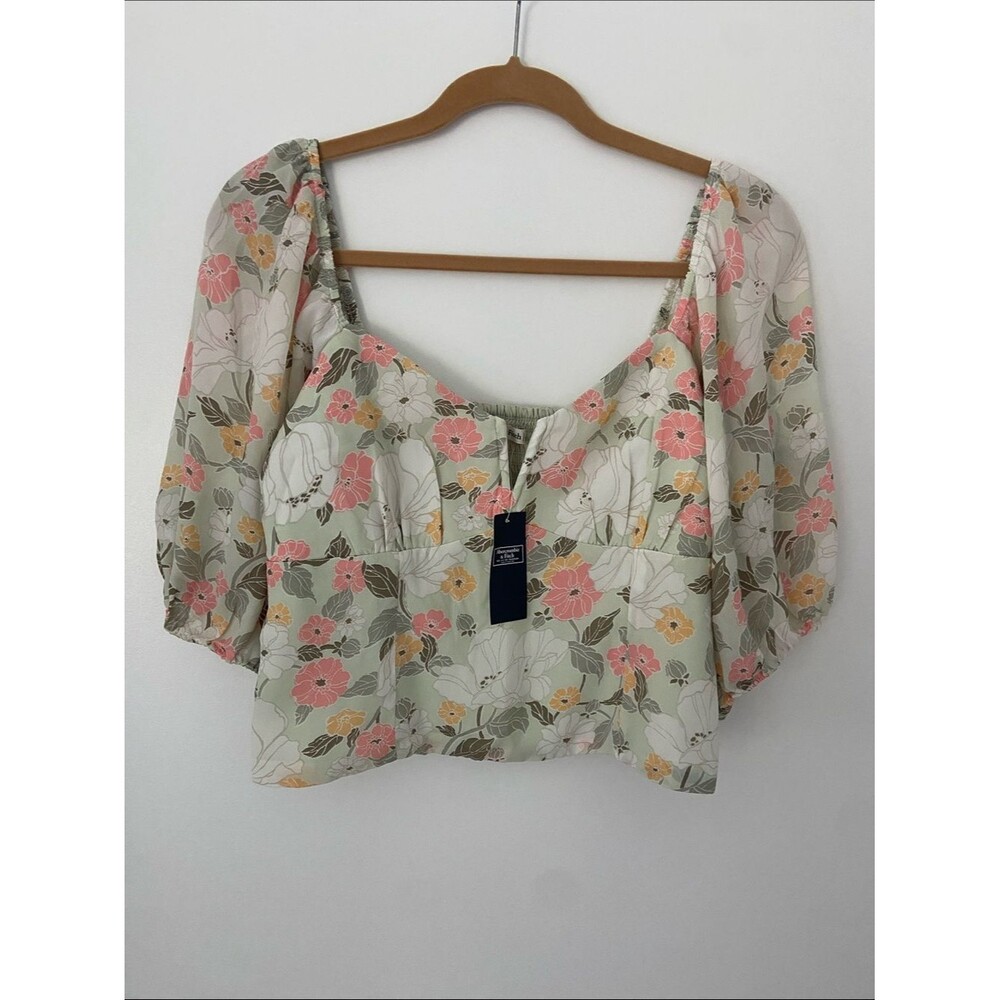 Abercrombie Floral Square-Neck Puff Sleeve Top